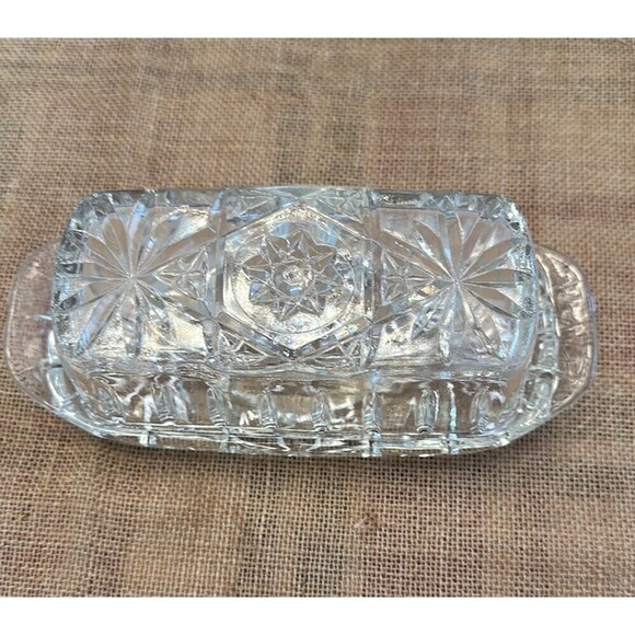 Vintage Butter Dish EAPG Anchor Hocking Star Of David Clear Glass. - Picture 1 of 5